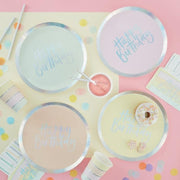 Ginger Ray Pastel Party Happy Birthday Foiled Paper Plates 8 ct. 