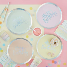 Ginger Ray Pastel Party Happy Birthday Foiled Paper Plates 8 ct. 