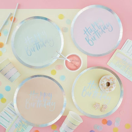 Ginger Ray Pastel Party Happy Birthday Foiled Paper Plates 8 ct.