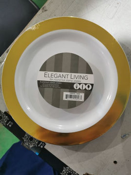 9" WHITE PLATE W/ SOLID GOLD HOT STAMP- 8 CT
